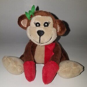 Christmas Holly Monkey Plush Lovey 5.5" Stuffed Animal Toy Red Scarf Mittens GMA